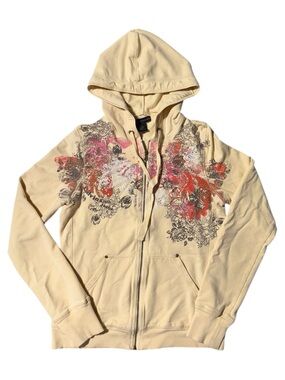 Y2K Vintage Graphic Tattoo Floral Zip Up Hoodie Whimsigoth Grunge Emo Twilight M